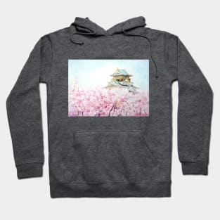 Japan Osaka castle and sakura watercolor painting Hoodie